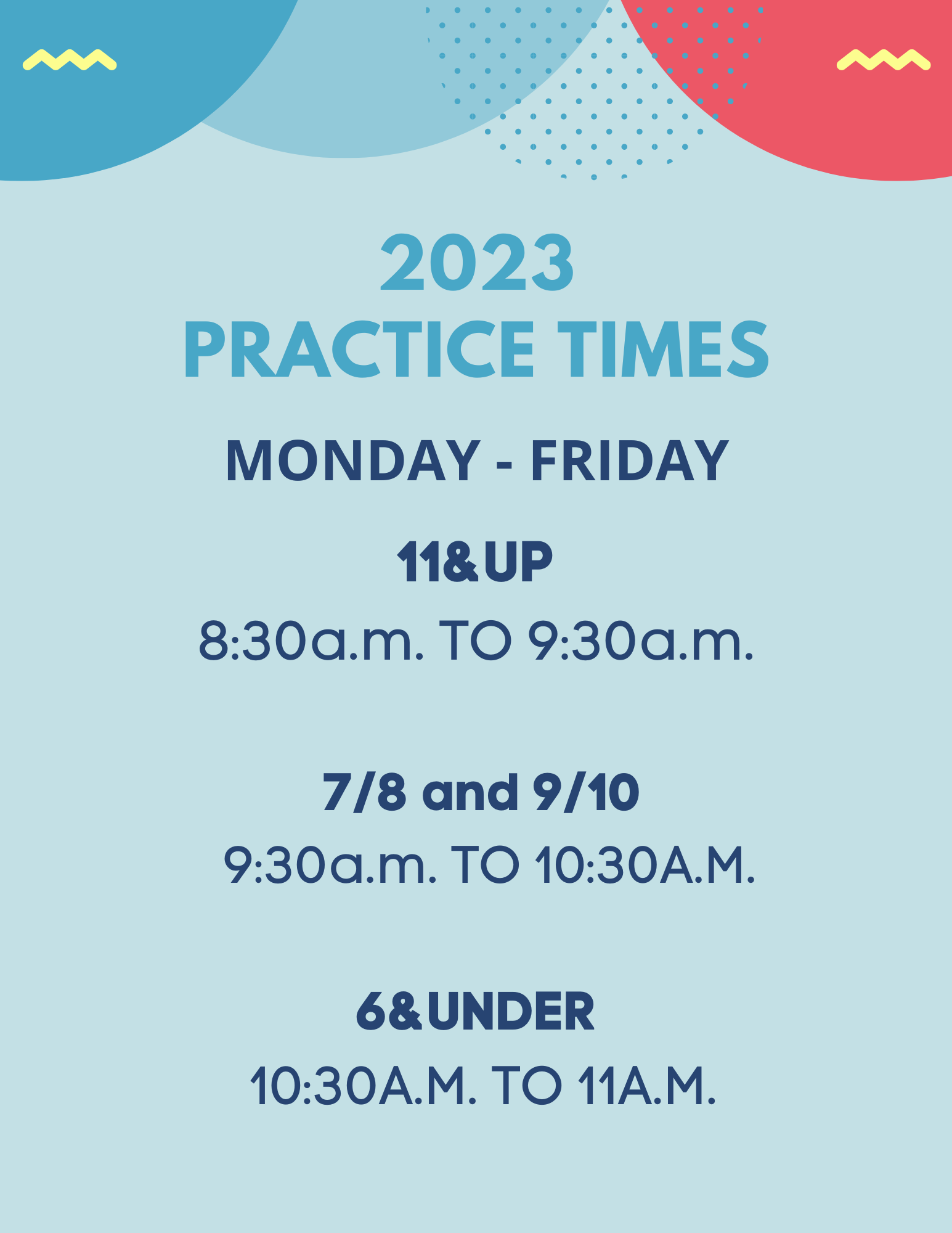 2023 Swim Team Practice Times