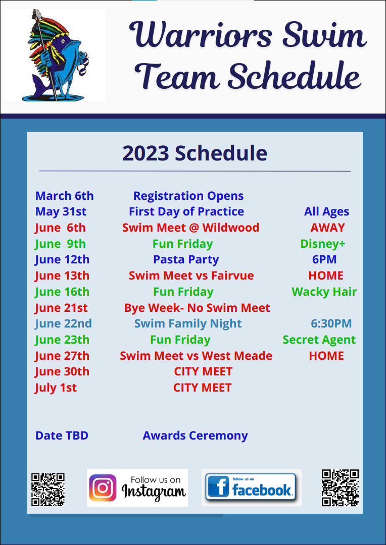2023 Swim Team Schedule